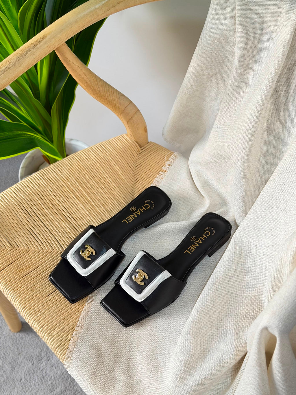 Chanel Double C Buckle Square Toe Turnlock Slipper