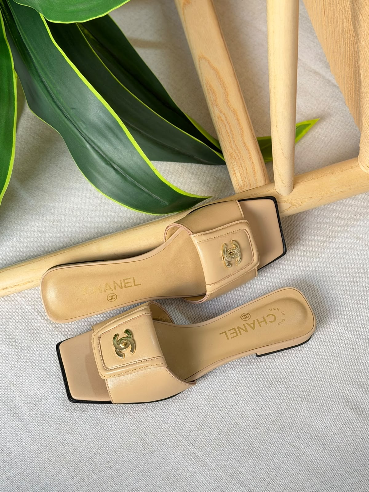 Chanel Double C Buckle Square Toe Turnlock Slipper