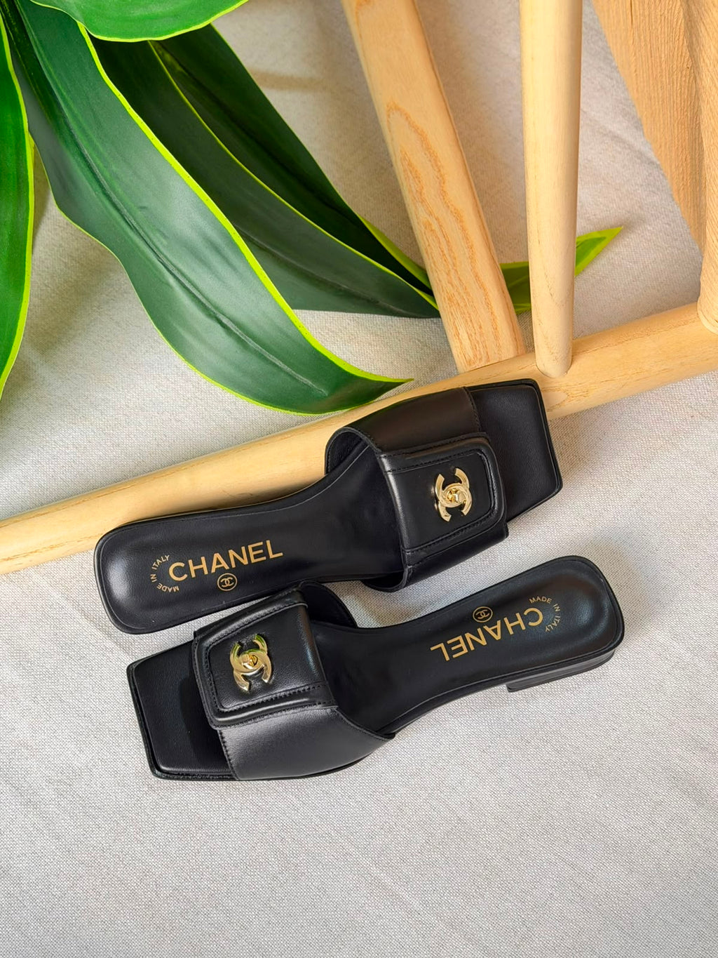 Chanel Double C Buckle Square Toe Turnlock Slipper