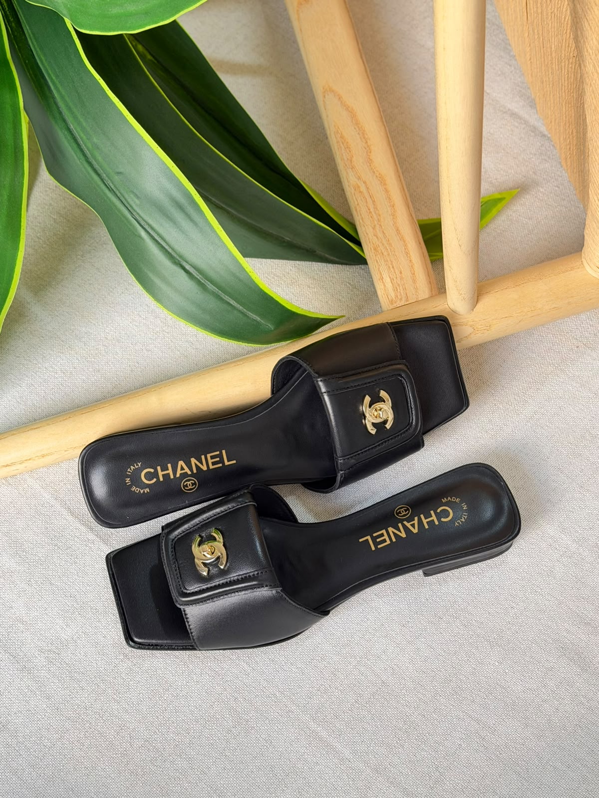 Chanel Double C Buckle Square Toe Turnlock Slipper