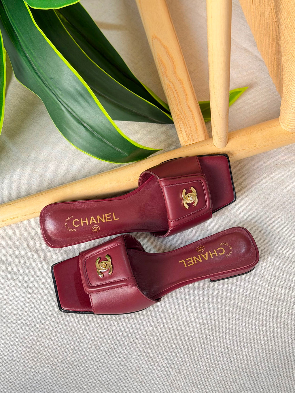 Chanel Double C Buckle Square Toe Turnlock Slipper