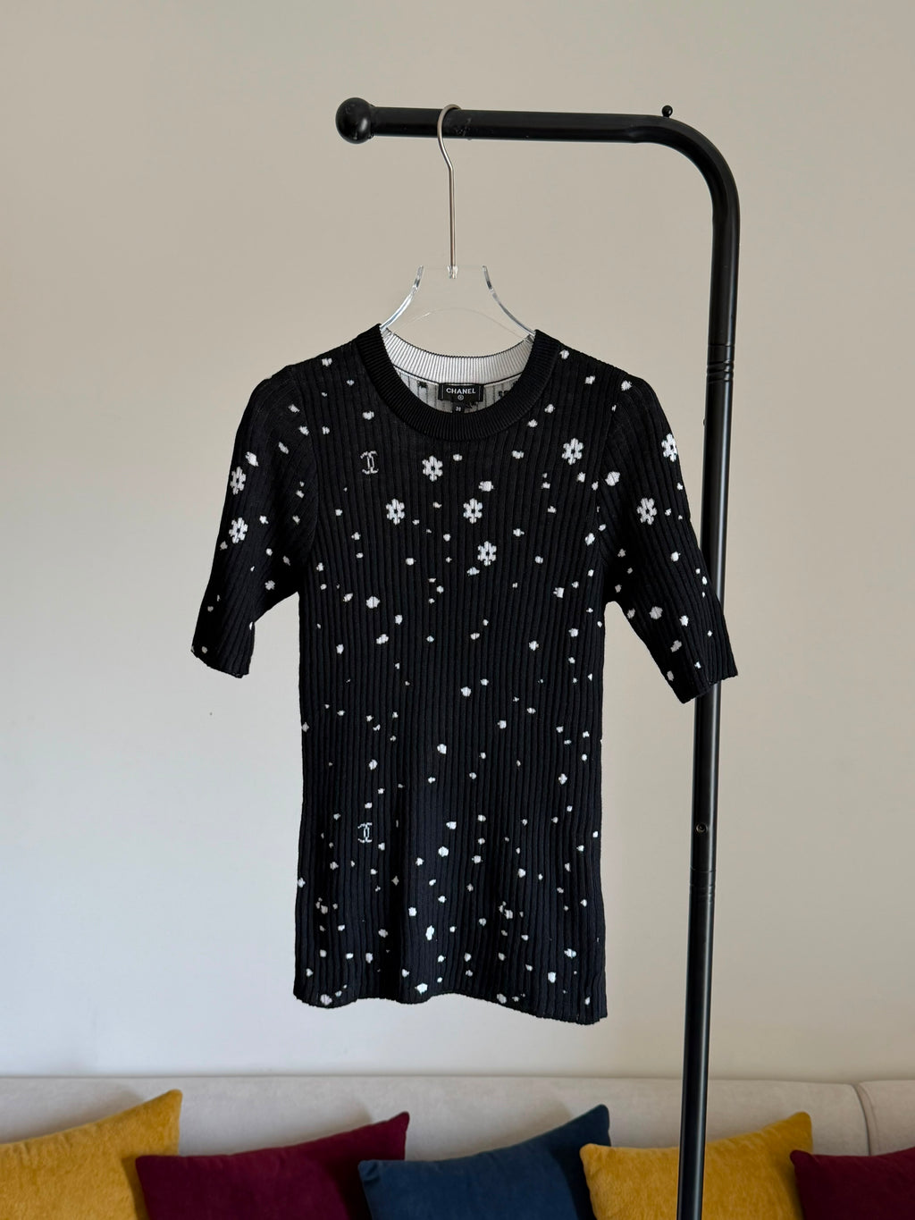Chanel Short-Sleeve Rib-Knit Sweater