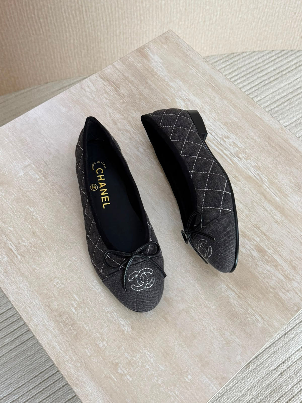 Chanel Washed Out Denim Quilted Ballet