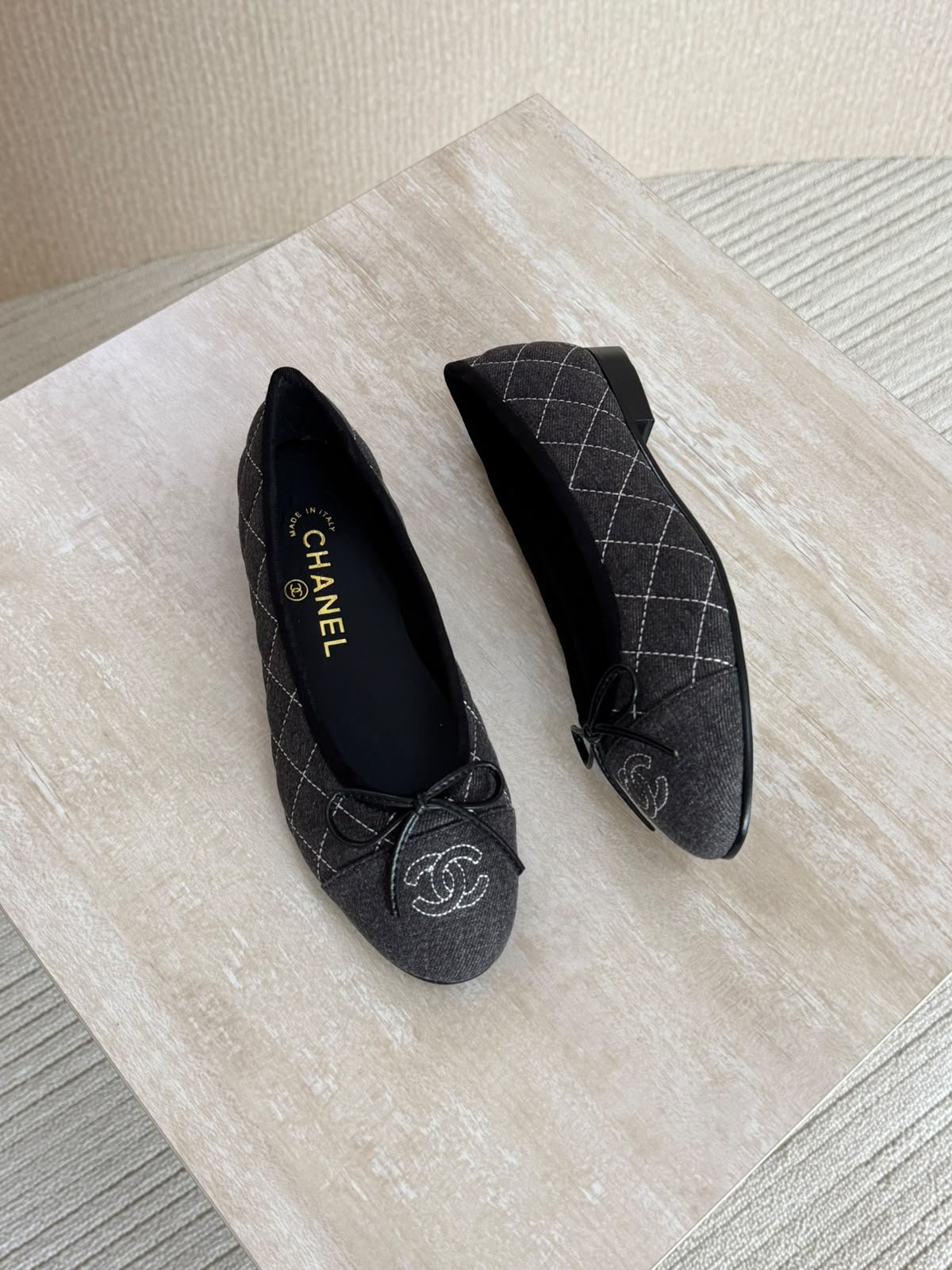 Chanel Washed Out Denim Quilted Ballet