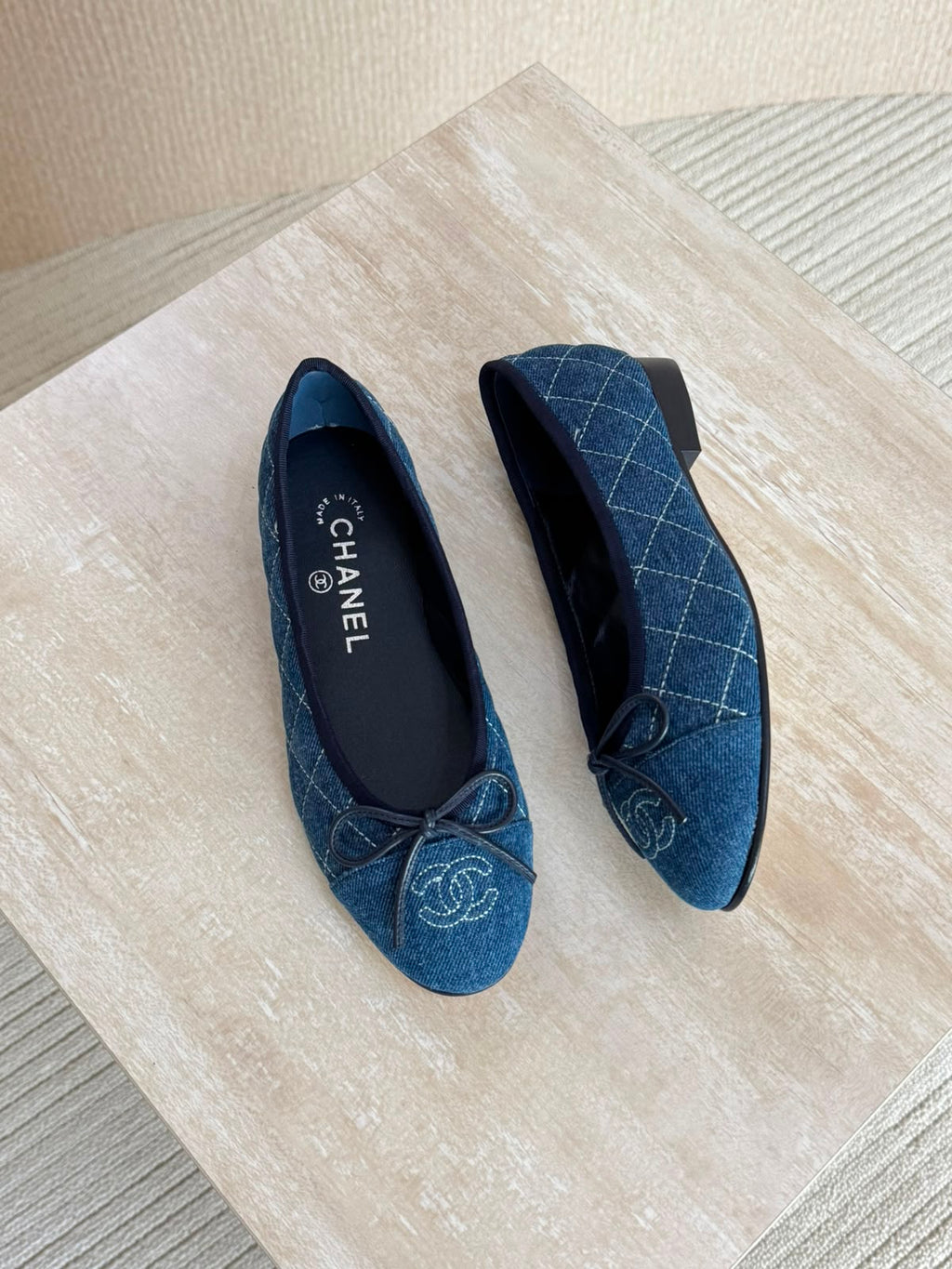 Chanel Washed Out Denim Quilted Ballet