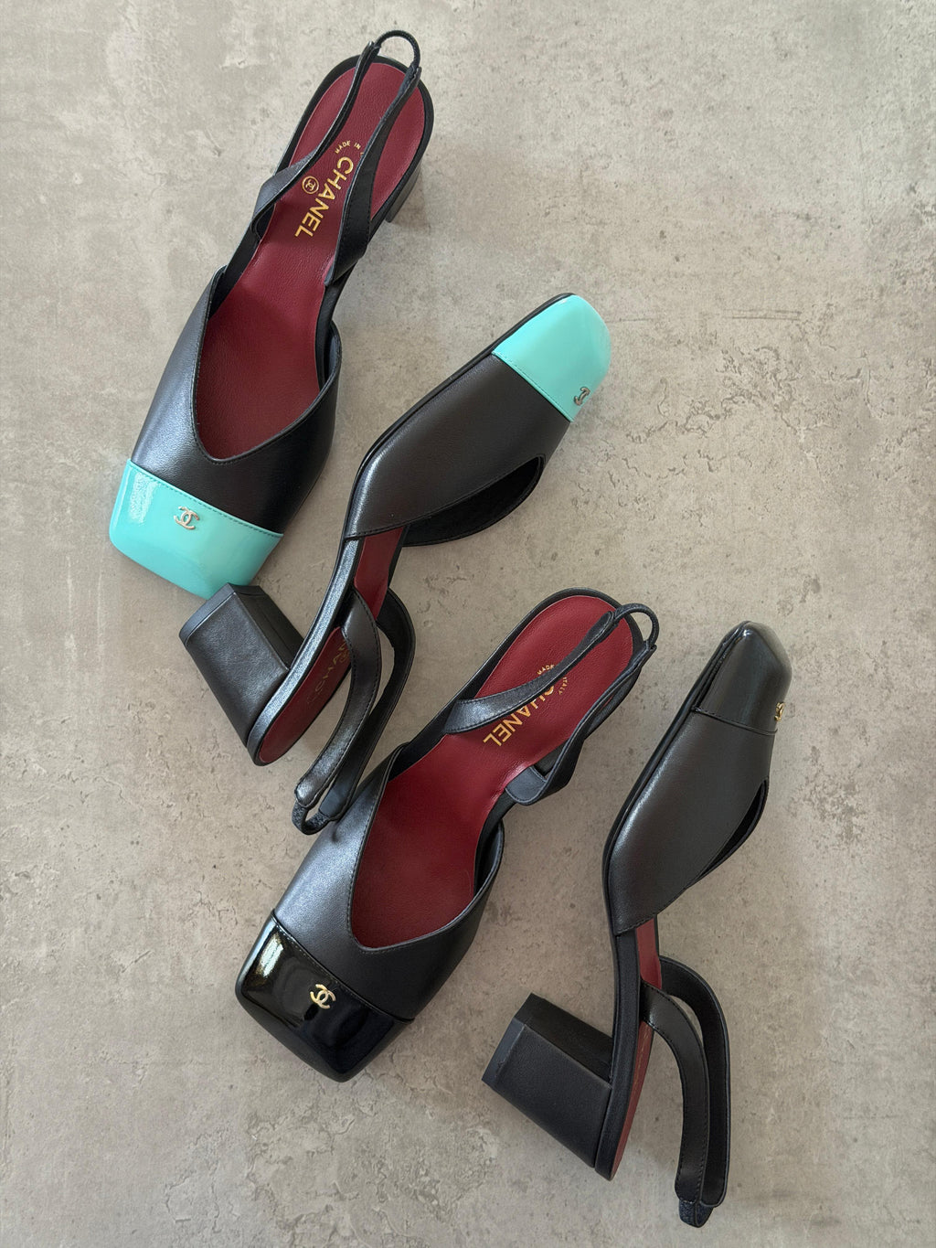 Chanel Lambskin and Patent Calfskin Slingback Pumps