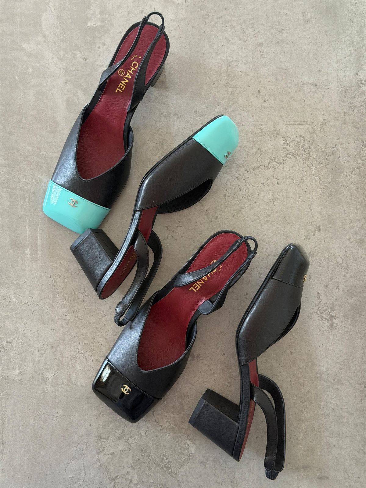 Chanel Lambskin and Patent Calfskin Slingback Pumps