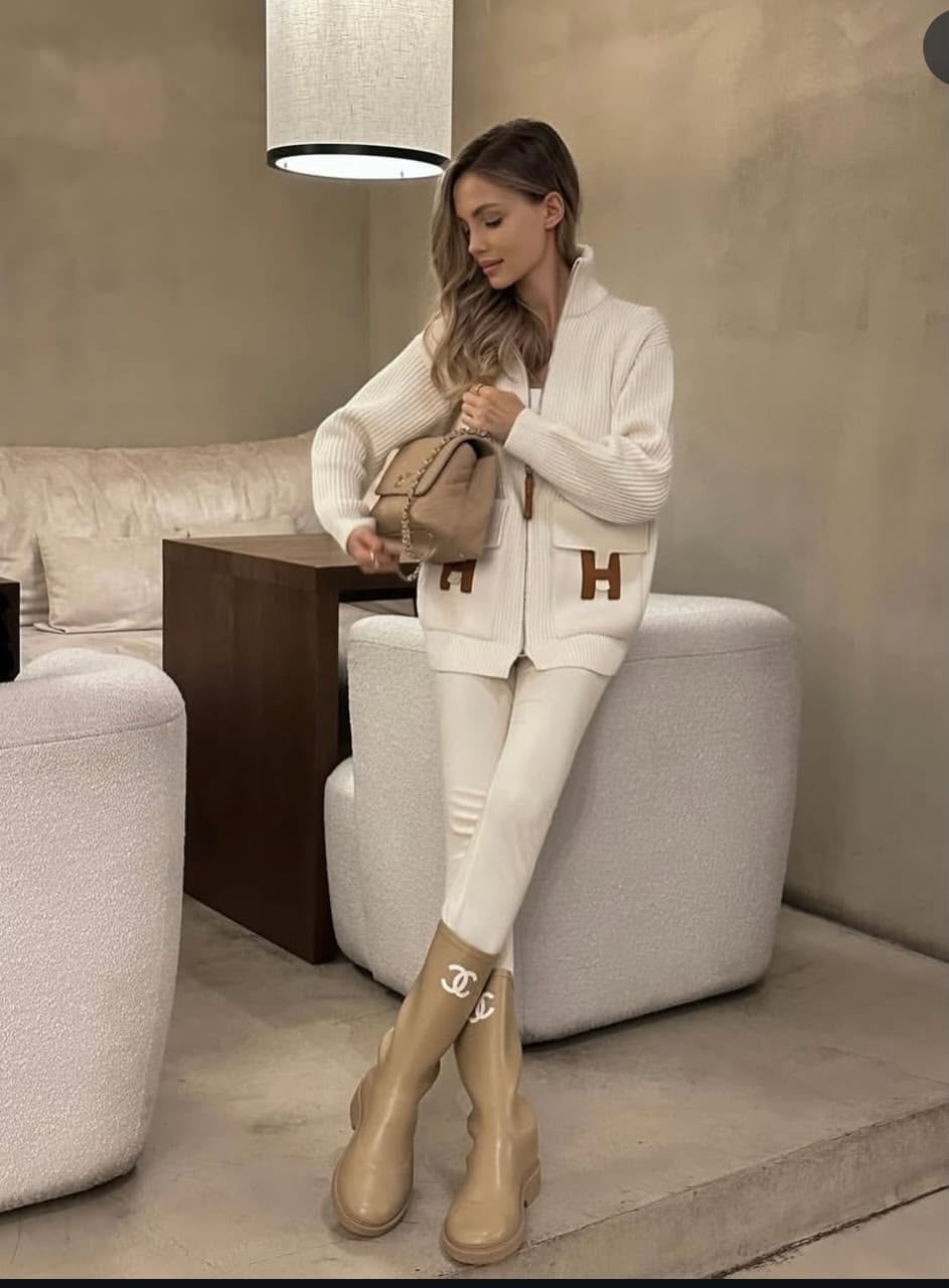 Hermes Wool Knit Cardigan in Blanc Naturel