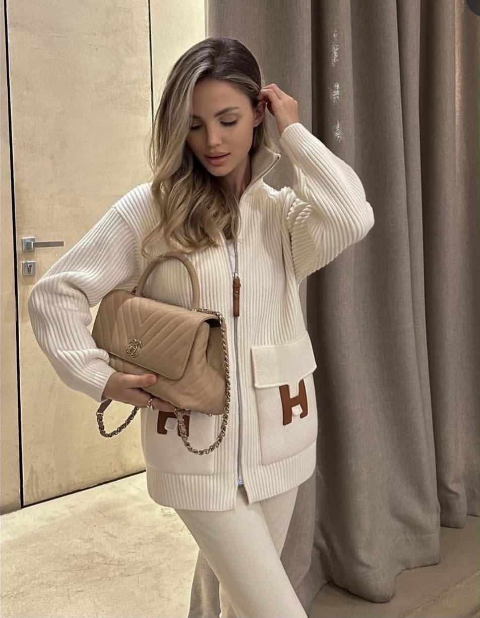 Hermes Wool Knit Cardigan in Blanc Naturel