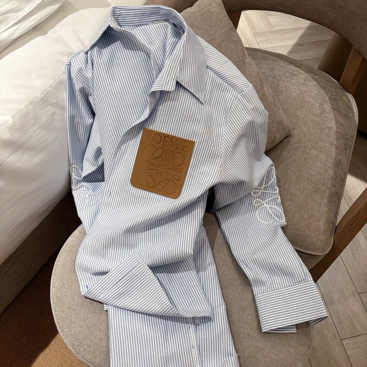 Loewe Striped Logo Cotton Shirt in Blue