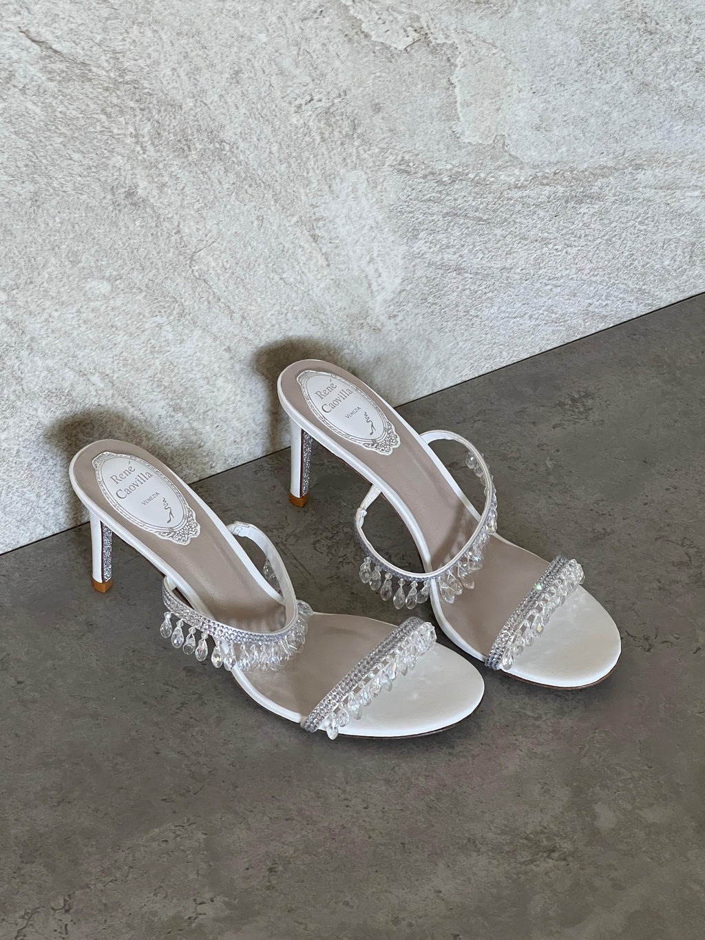 Rene Caovilla Satin Chandelier Heeled Mules