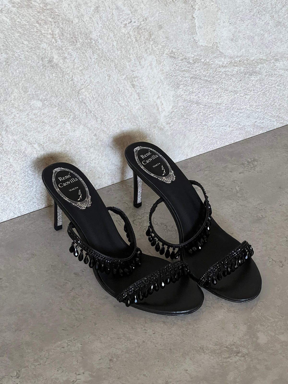 Rene Caovilla Satin Chandelier Heeled Mules