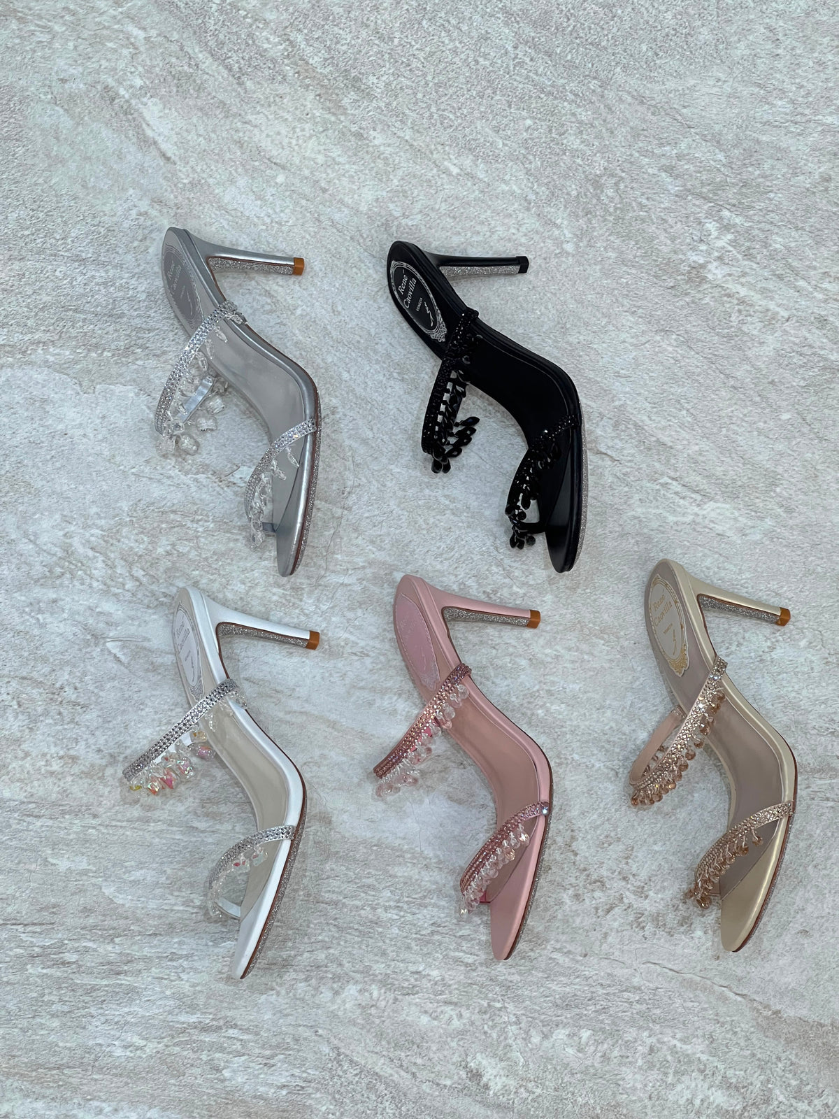 Rene Caovilla Satin Chandelier Heeled Mules