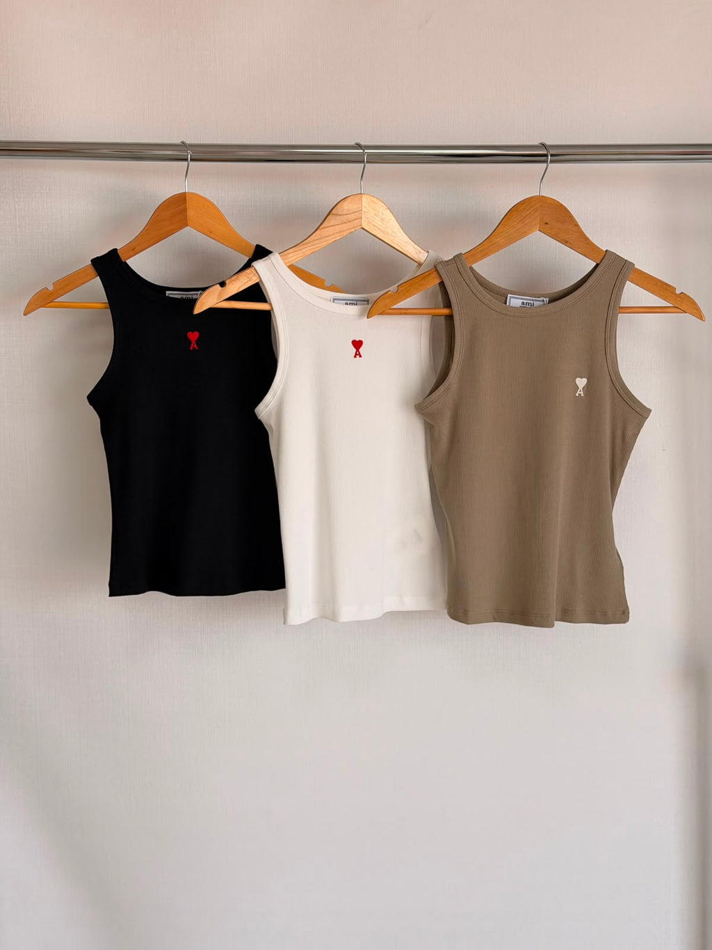 Ami Paris White Cotton Ami de Coeur Tank Top