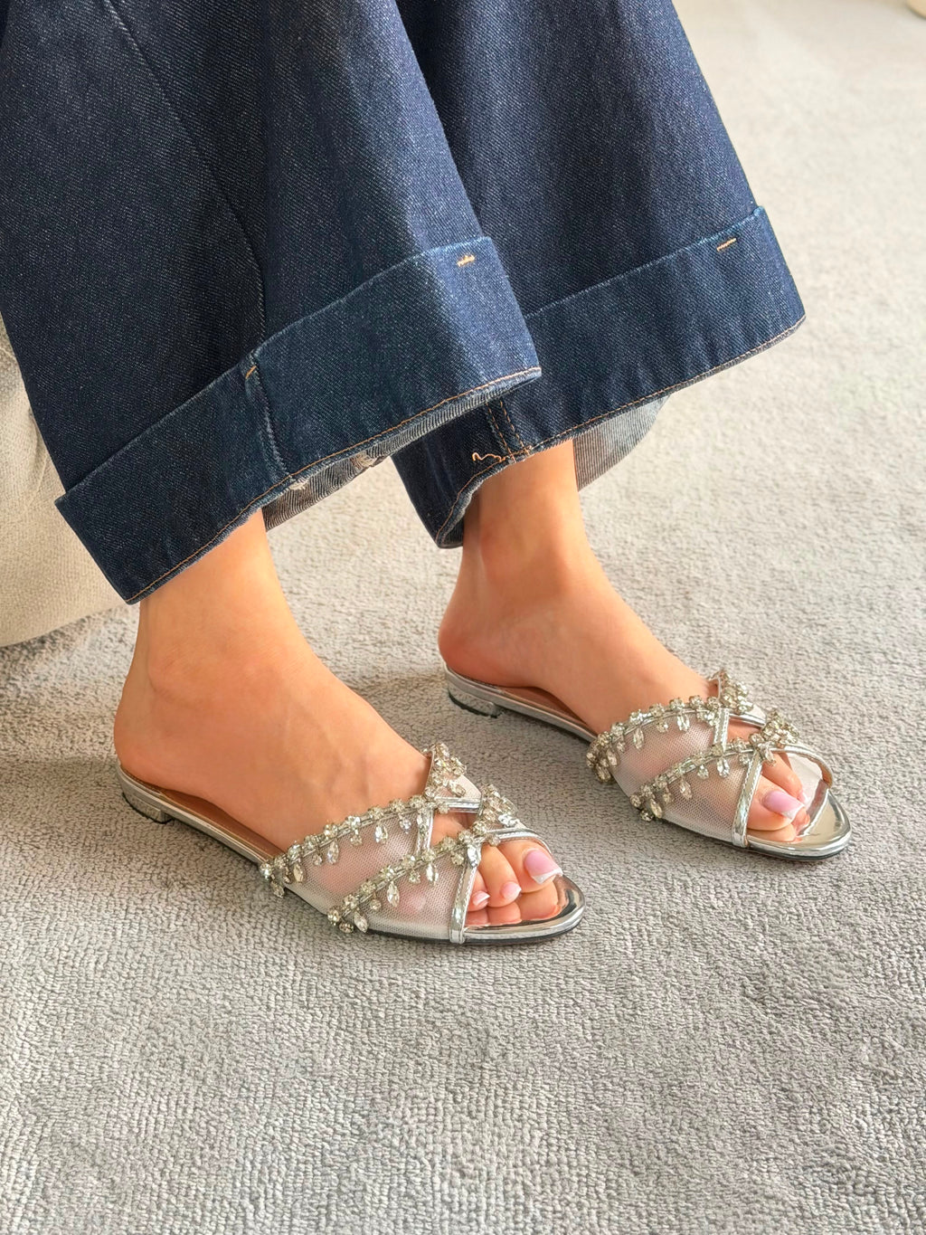 Aquazzura Temptation Crystal Flat Sandals