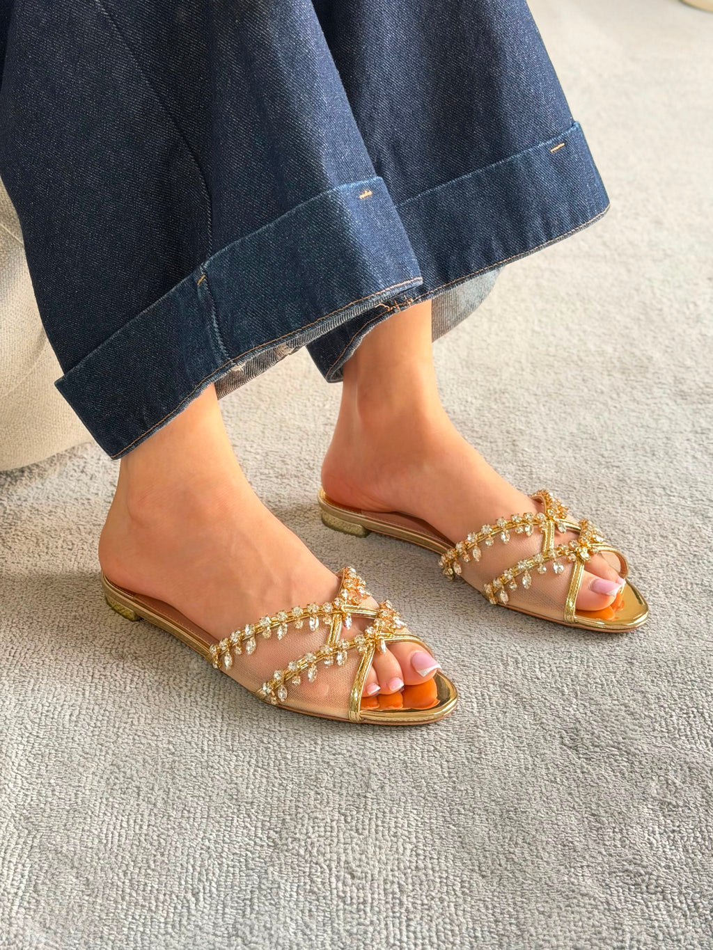 Aquazzura Temptation Crystal Flat Sandals