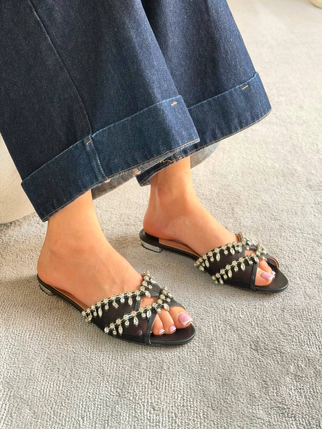 Aquazzura Temptation Crystal Flat Sandals