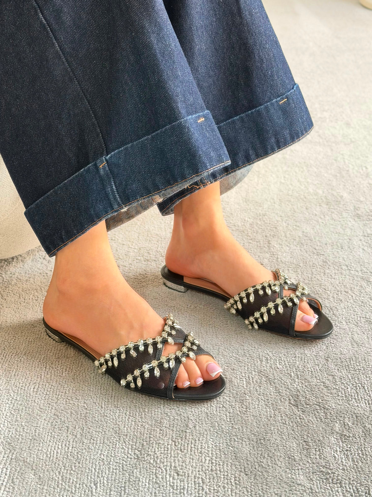 Aquazzura Temptation Crystal Flat Sandals