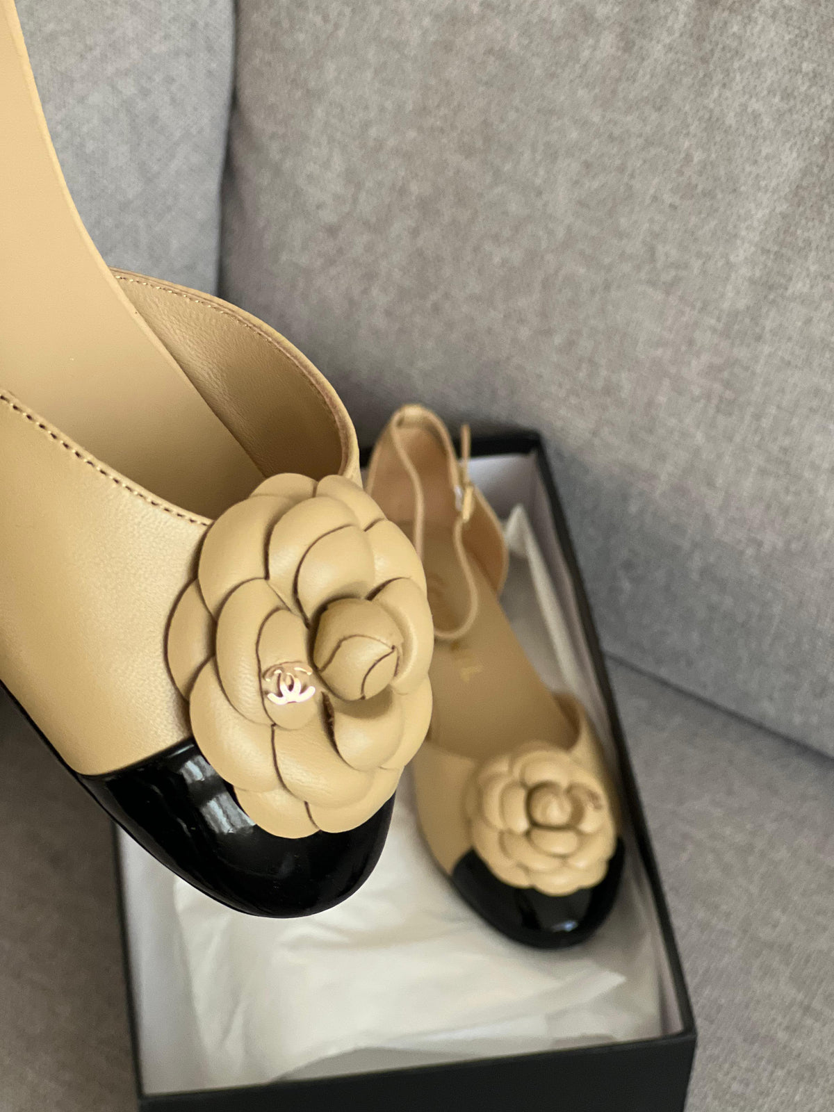 Chanel Lambskin Patent Calfskin Cap Toe Camellia Mary Jane Flats