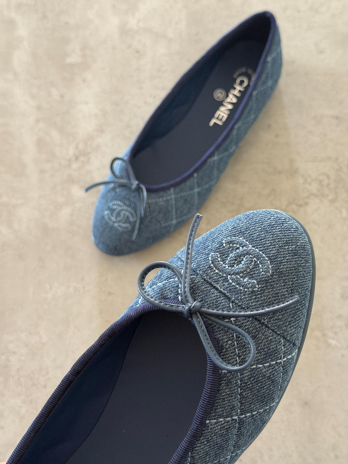 Chanel Washed Denim Quilted Ballerina Flats