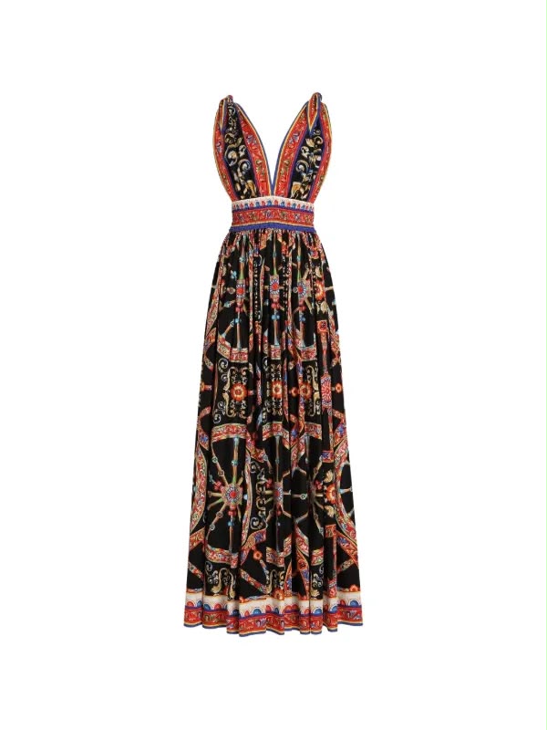 Dolce & Gabbana Carretto-Print Long Poplin Dress