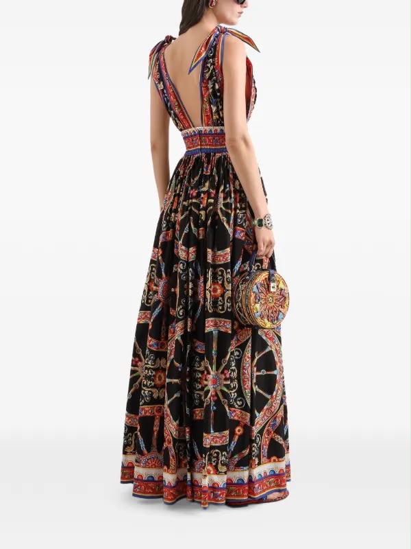 Dolce & Gabbana Carretto-Print Long Poplin Dress