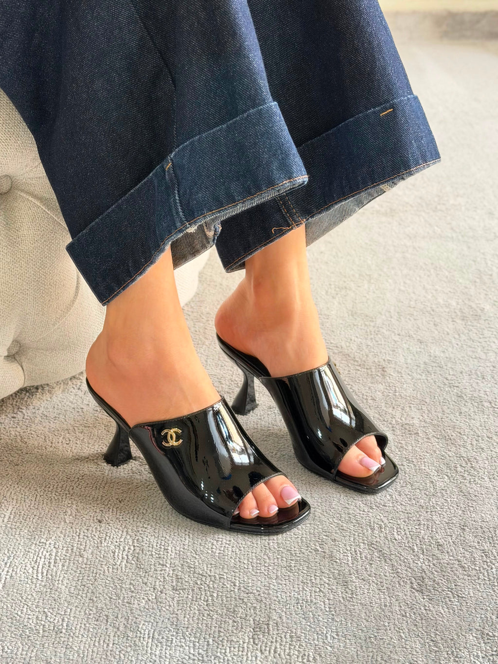 Chanel Patent Calfskin Heeled Mules