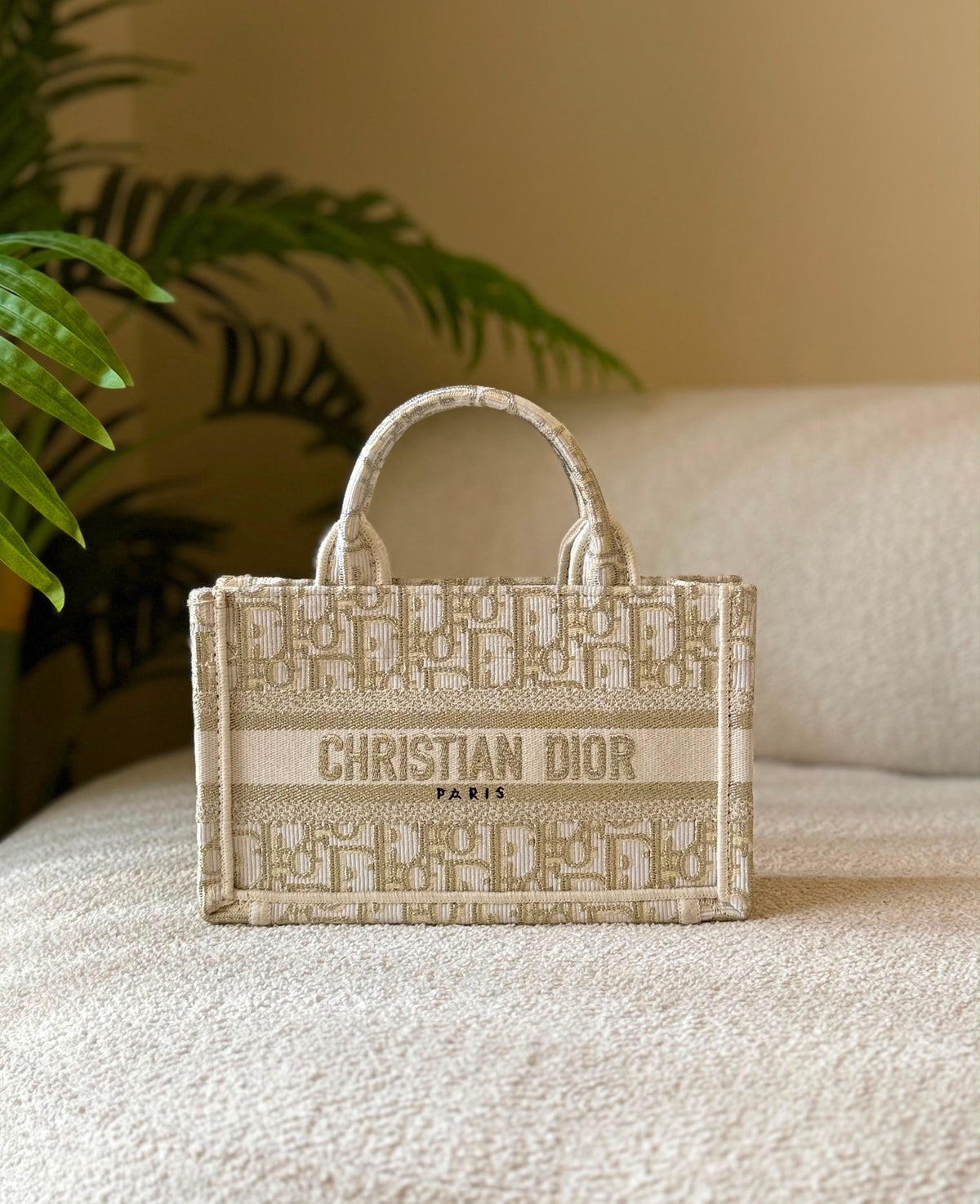 Christian Dior  Oblique Embroidered Canvas Book Tote Bag