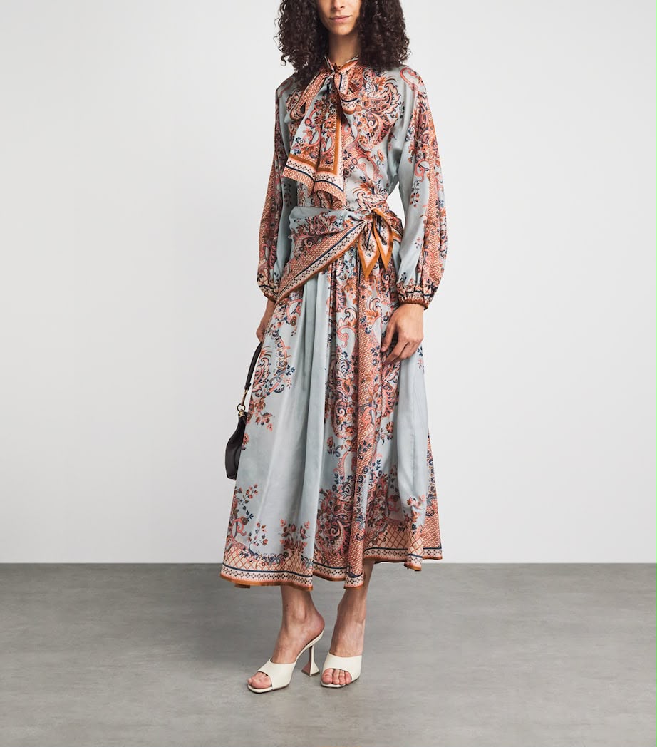 Zimmermann Aster Tie-Neck Blouse and Aster Scarf Midi Skirt Set