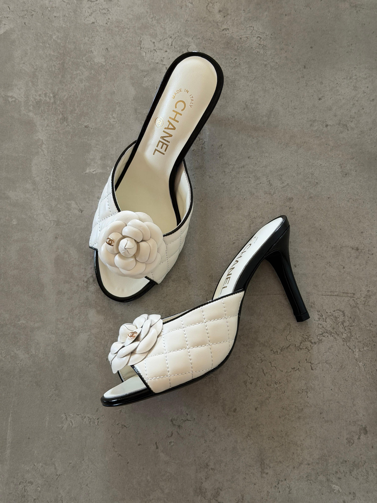 Chanel Camellia Quilted Lambskin Mule Sandals