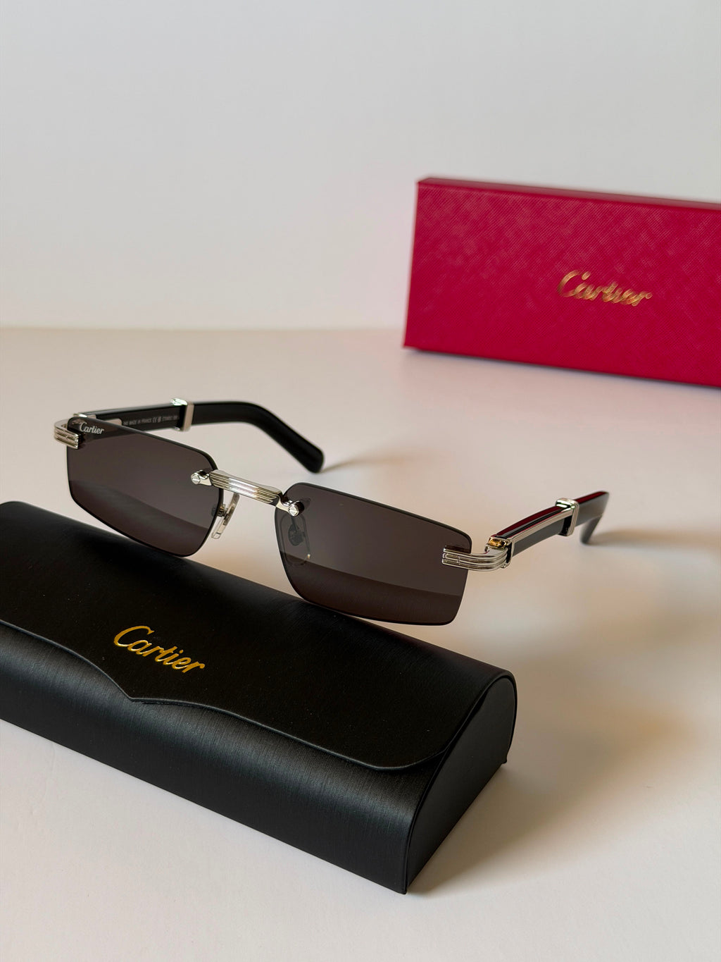 Cartier Signature C de Cartier Rimless Rectangle Sunglasses