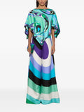 Pucci Orchidee-Print Silk-Twill Cape Top and Iride-Print Wide-Leg Pants Matching Set