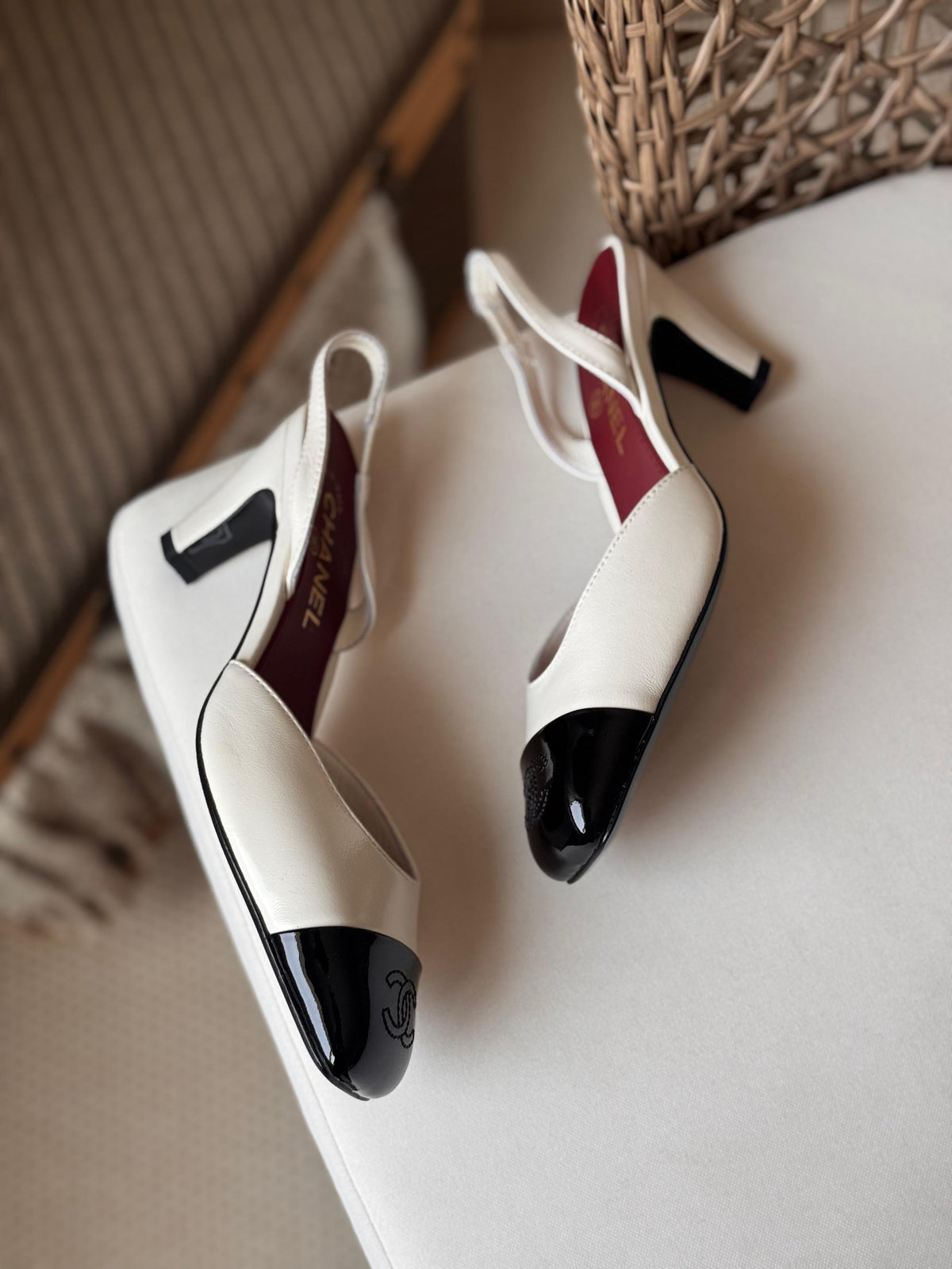 Chanel Lambskin & Patent Calfskin Slingbacks