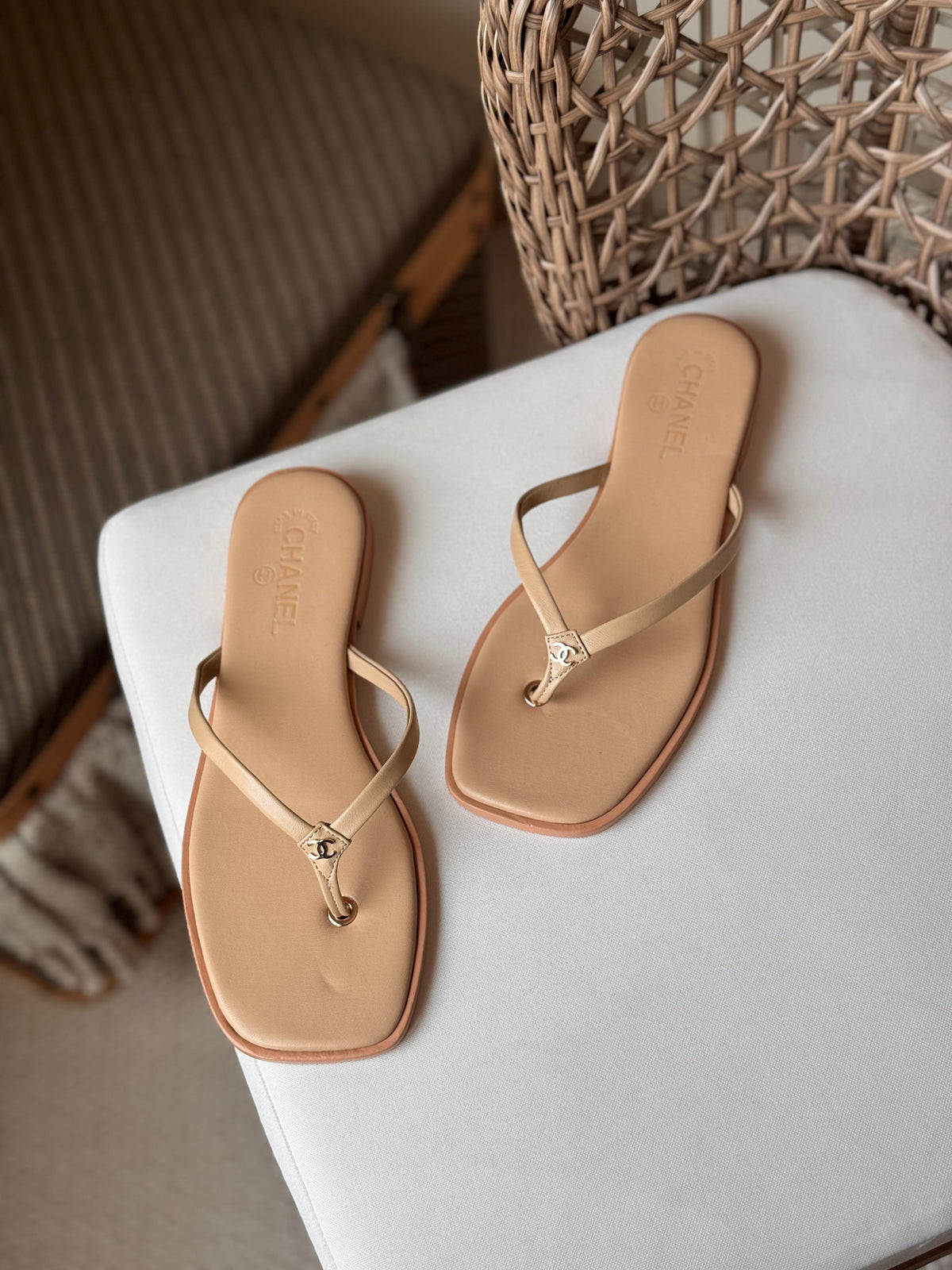 Chanel Goatskin CC Times Square Thong Sandals