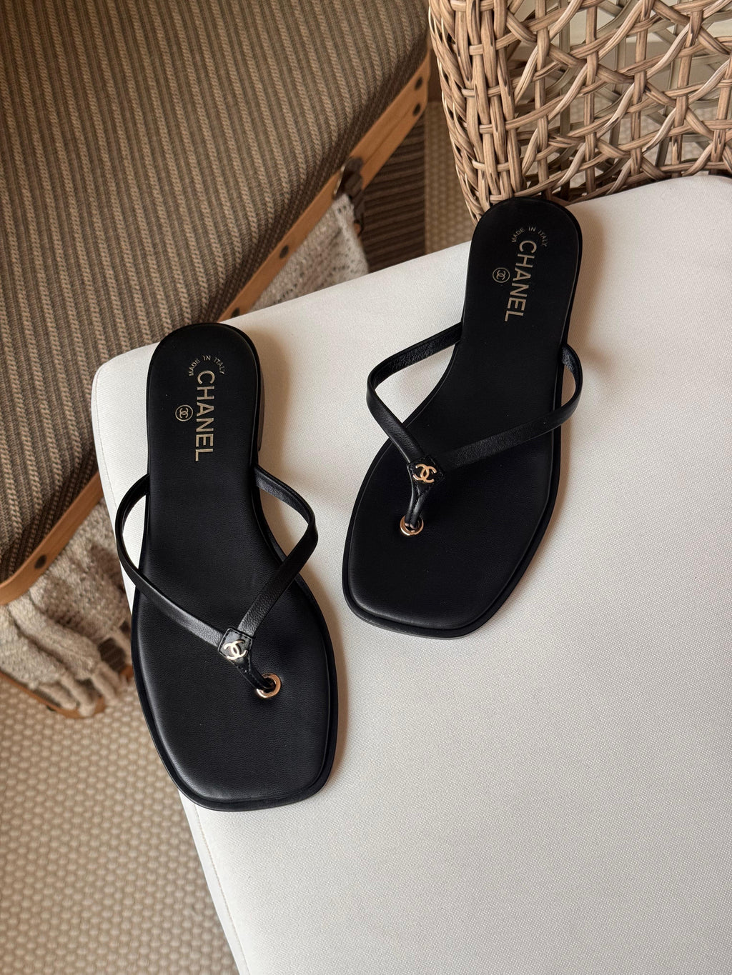 Chanel Goatskin CC Times Square Thong Sandals