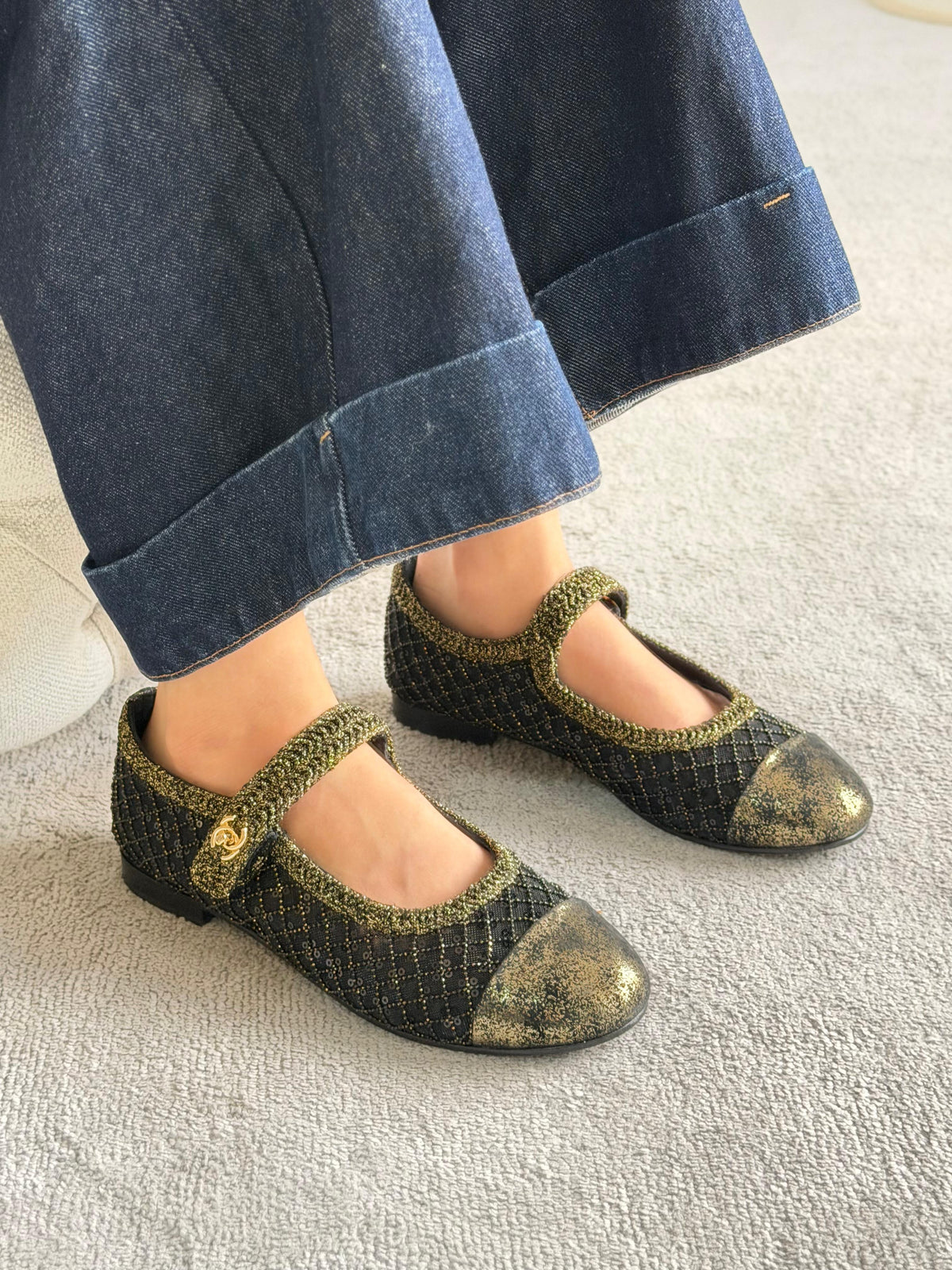 Chanel Sequined Mary Jane Ballerinas