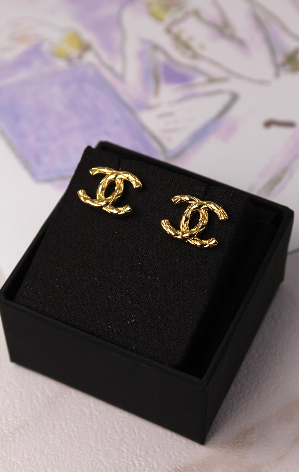 Chanel Textured Quilted CC Necklace & Earrings Set