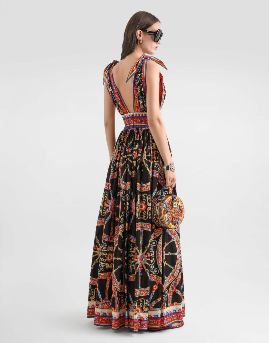 Dolce & Gabbana Carretto-print Long Poplin Dress