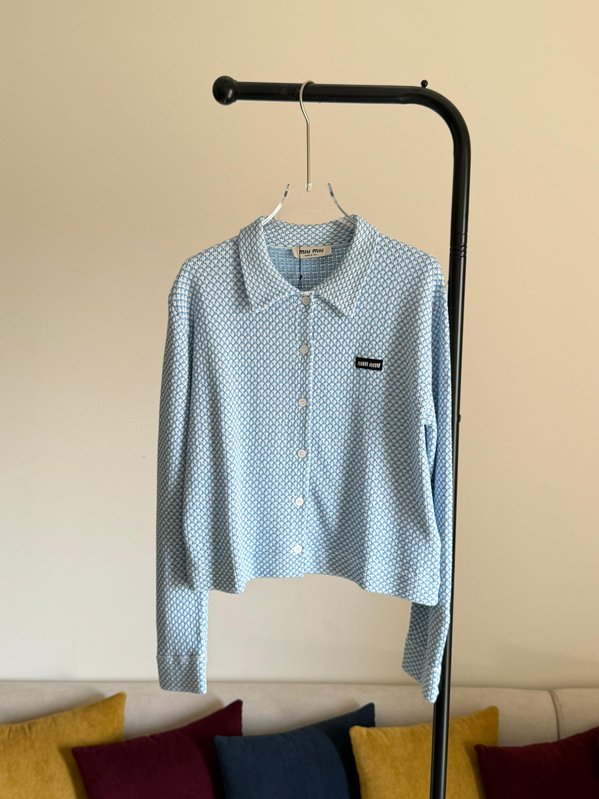 Miu Miu White / Sky Blue Cotton Shirt