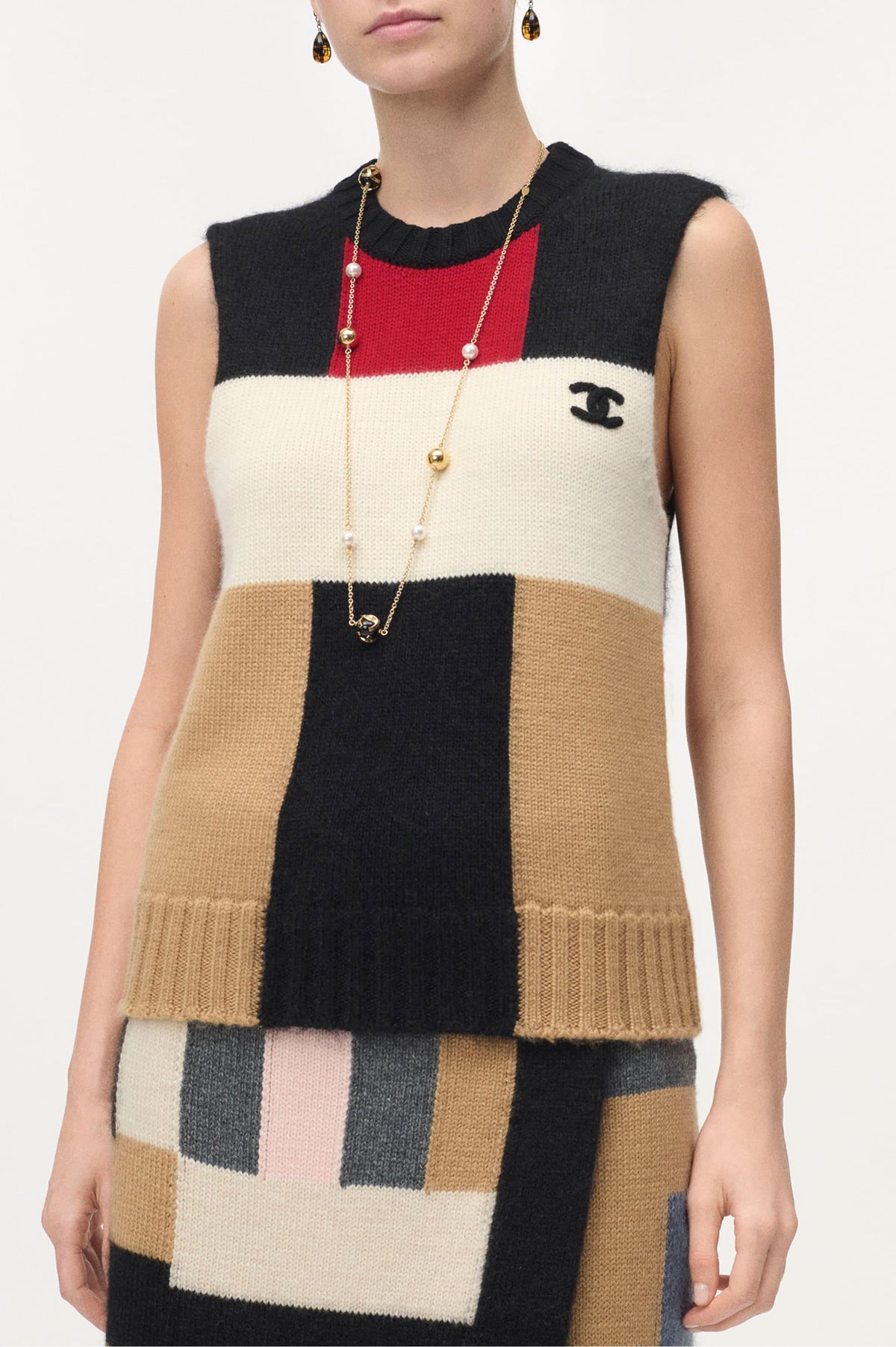 Chanel Cashmere and Wool Colorblock Knit Top