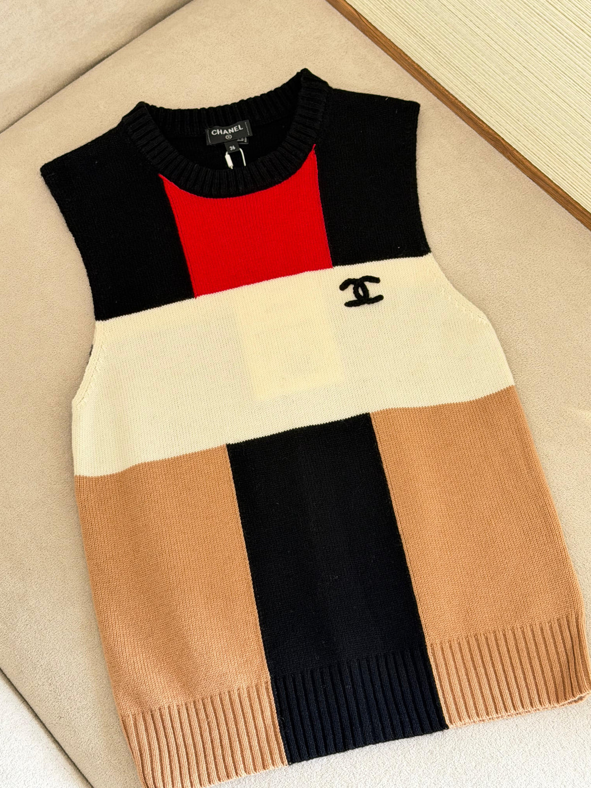 Chanel Cashmere and Wool Colorblock Knit Top