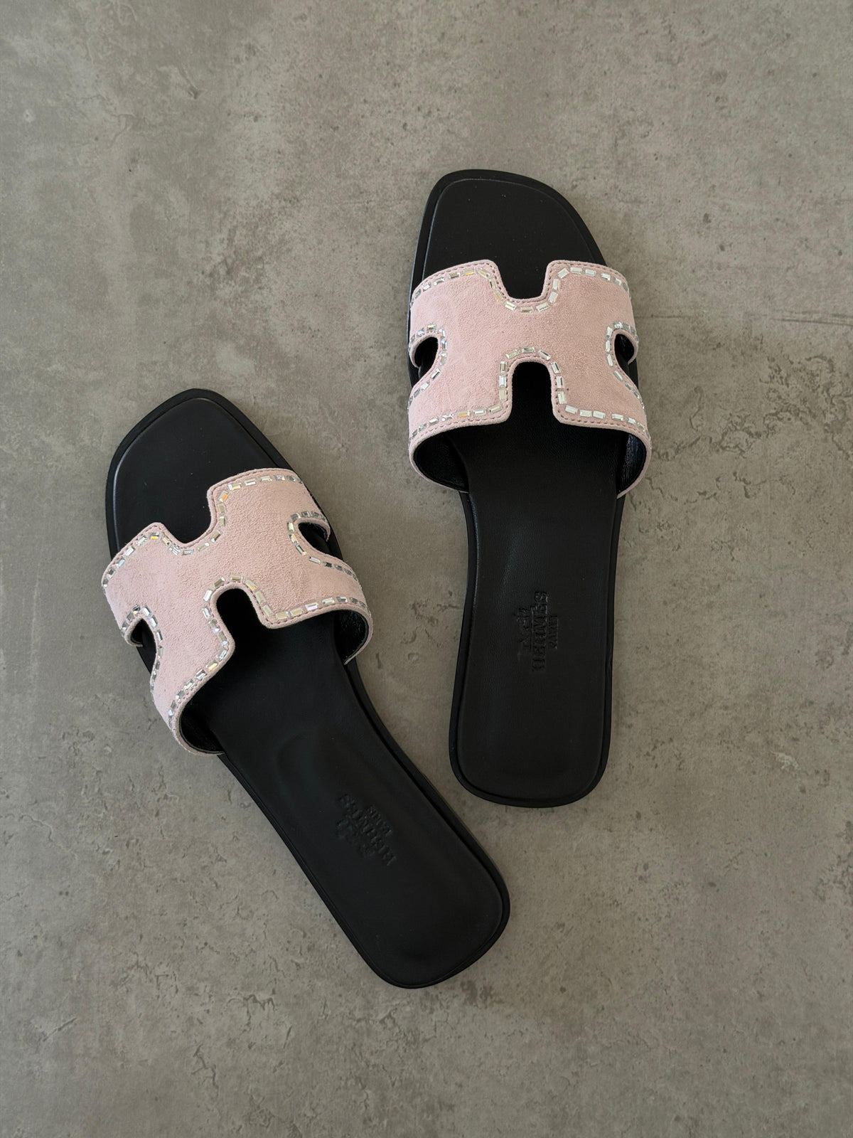 Hermes Suede Goatskin Embellished Oran Sandals