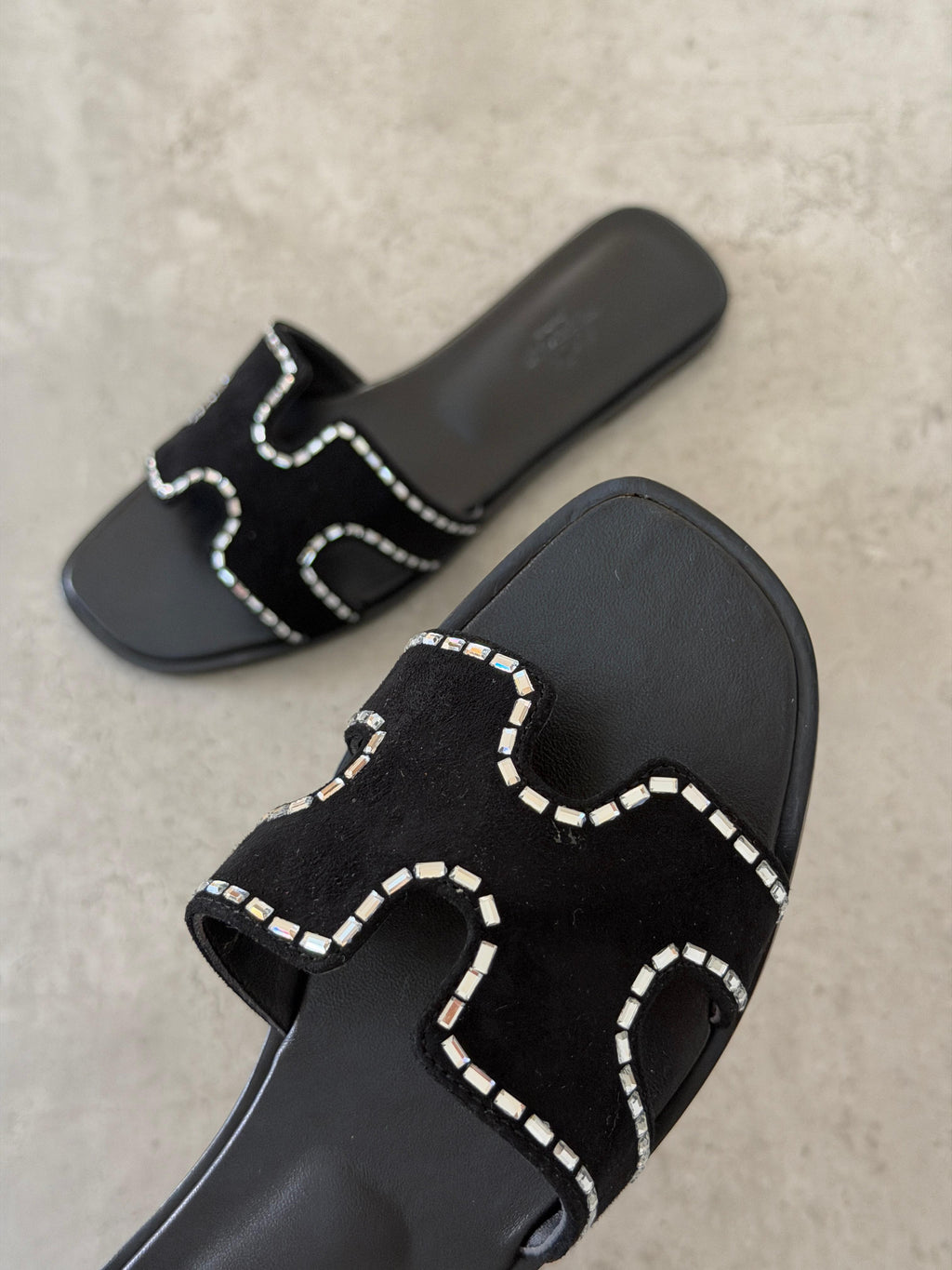 Hermes Suede Goatskin Embellished Oran Sandals