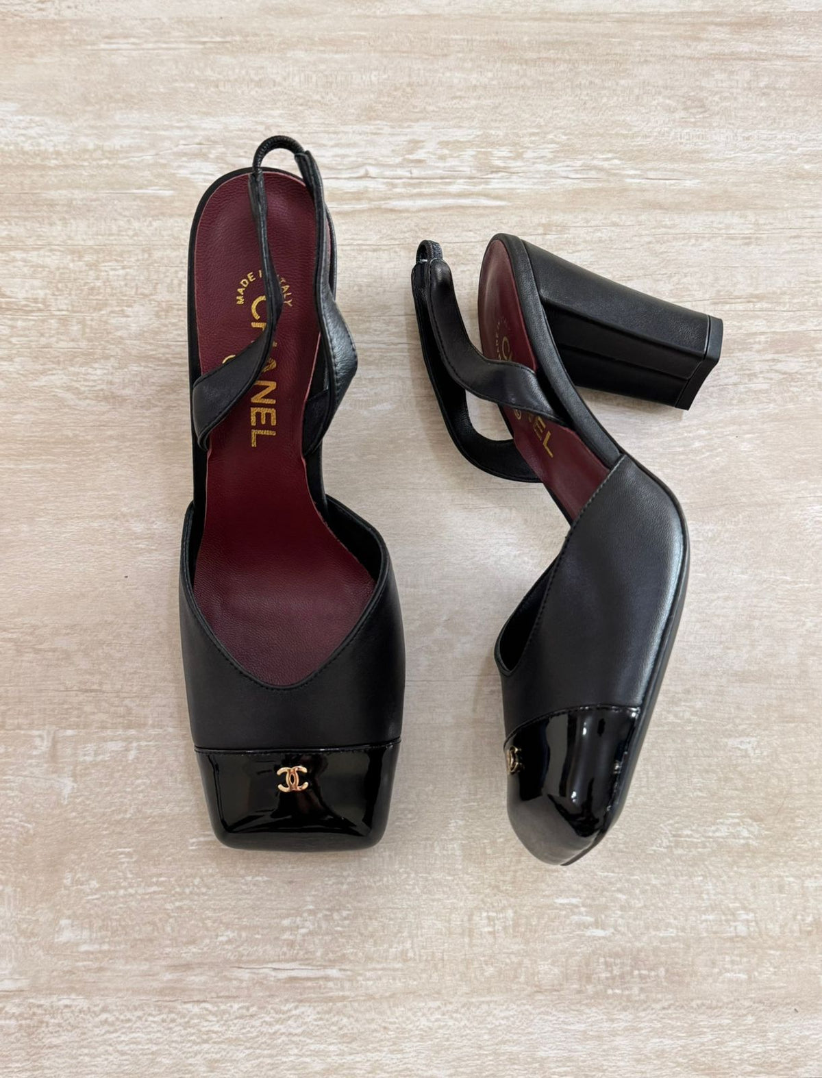 Chanel Square-Toe Block-Heel Slingbacks