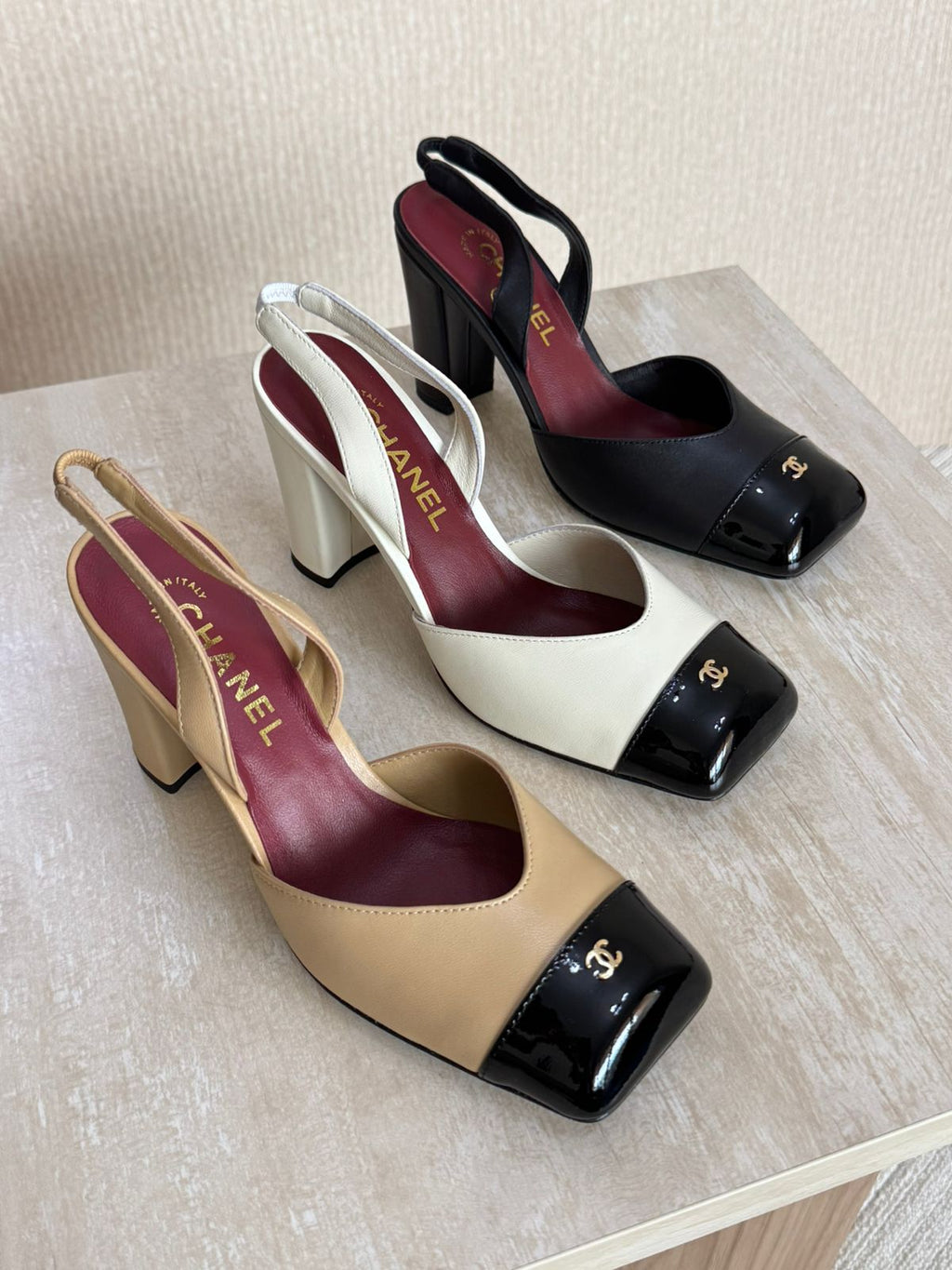 Chanel Square-Toe Block-Heel Slingbacks