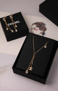 Chanel Crystal CC Star & Tear-Drop Charm Necklace & Earrings Set