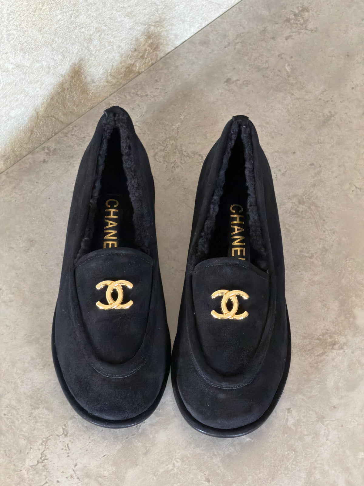 Chanel Suede Kidskin and Shearling Loafers