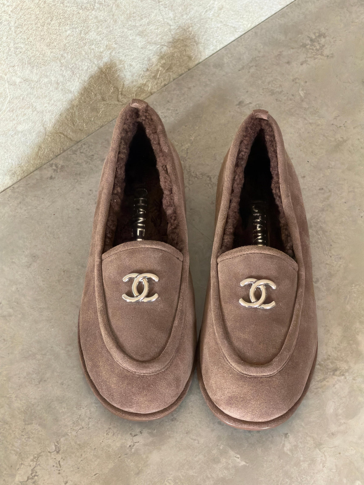 Chanel Suede Kidskin and Shearling Loafers