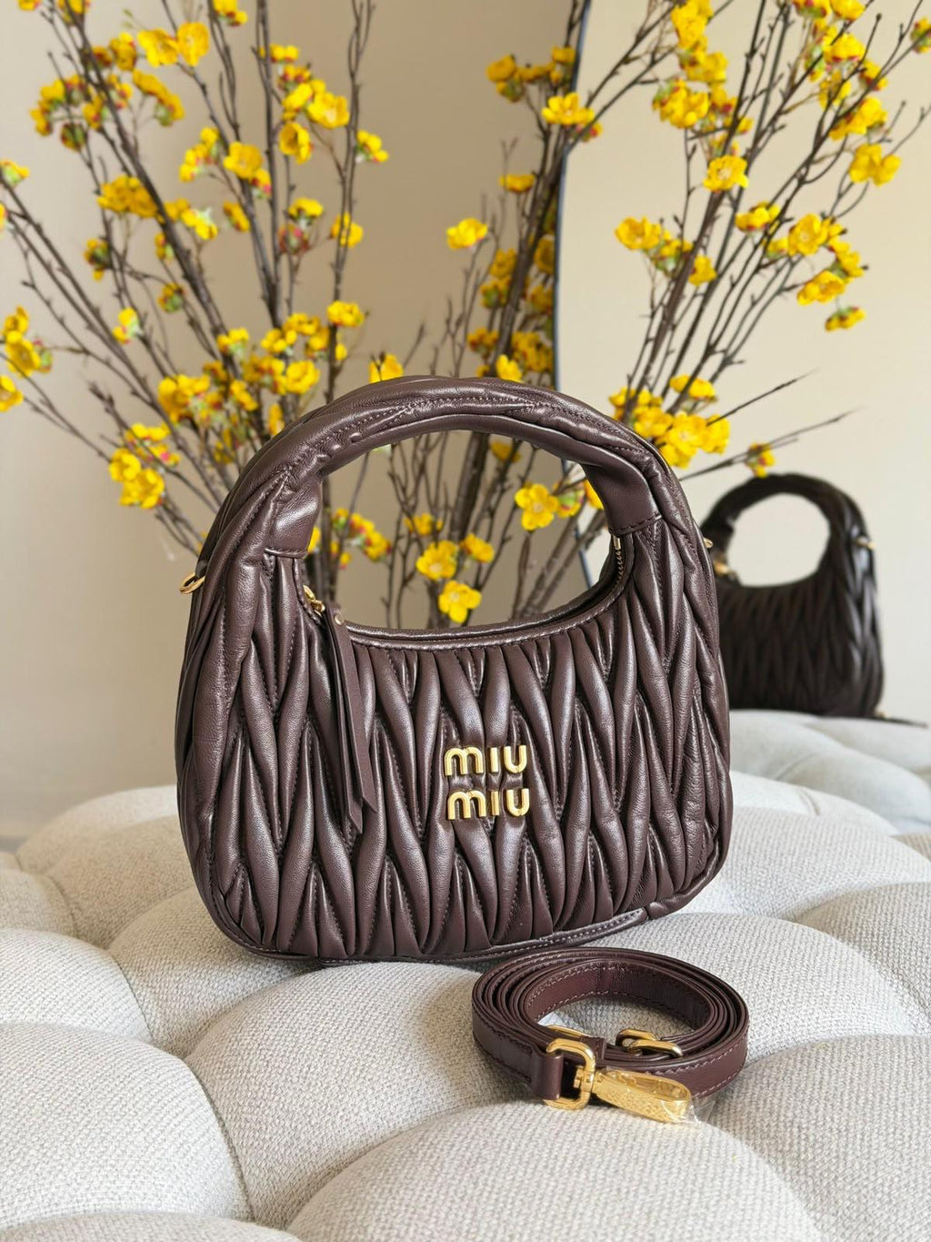Miu Miu Wander Matelassé Nappa Leather Mini Hobo Bag