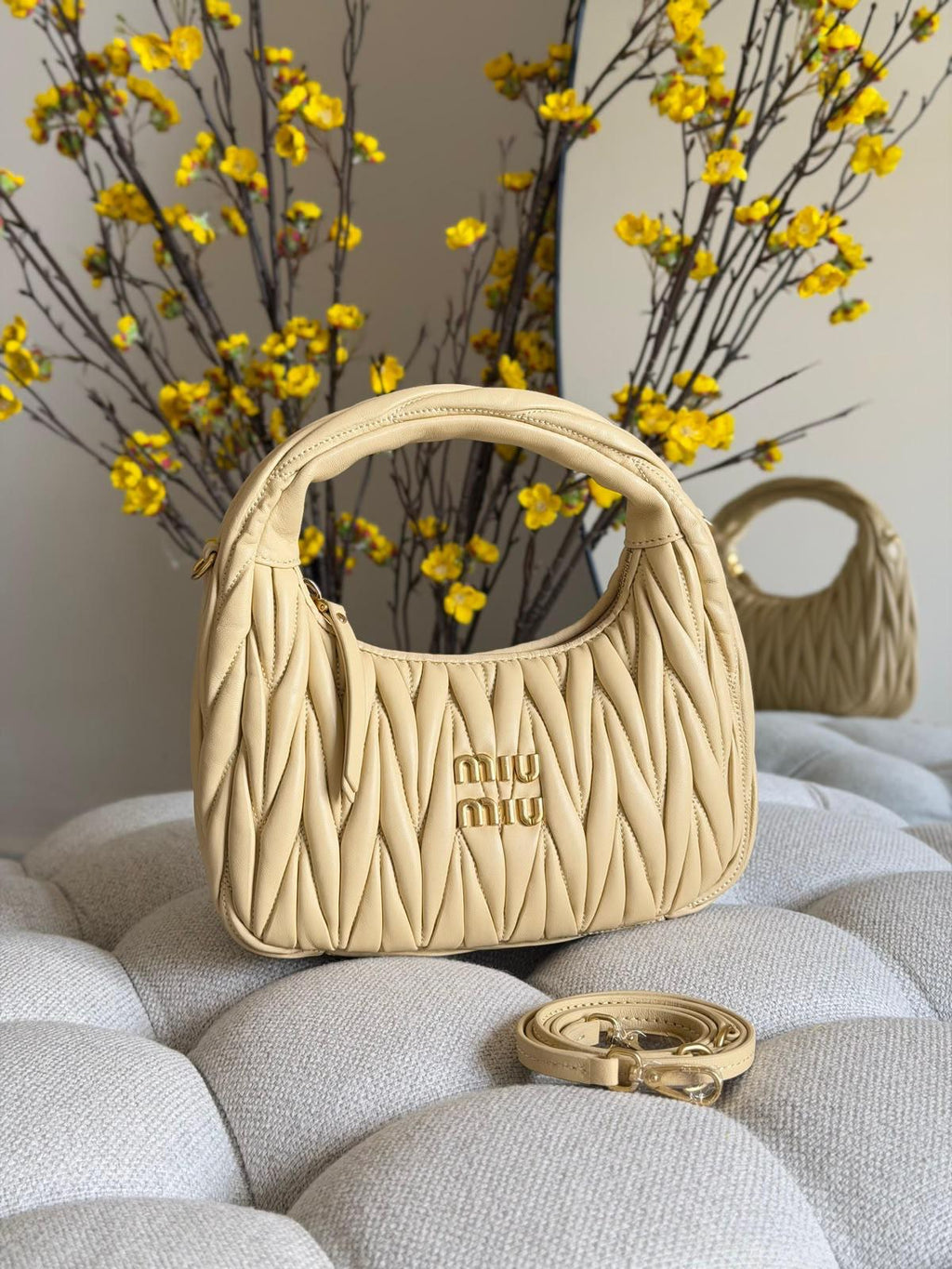 Miu Miu Wander Matelassé Nappa Leather Mini Hobo Bag
